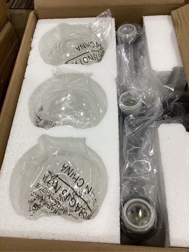 Condition photo showing Good Condition for indoi 3-light bathroom light fixtures, black bathroom lights over mirror with clear glass globe shade, vanity lights for bathroom kitchen living room hallway cabinet bedroom porch. matte black 3-light