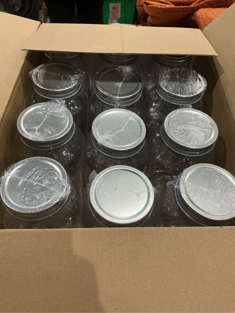 Condition photo showing Good Condition for novelinks 32 oz mason jars with plastic lids, 12 pack large plastic salad jars with lids 32oz, reusable spice containers & kitchen jars for pantry organization (12 pack,silver)
