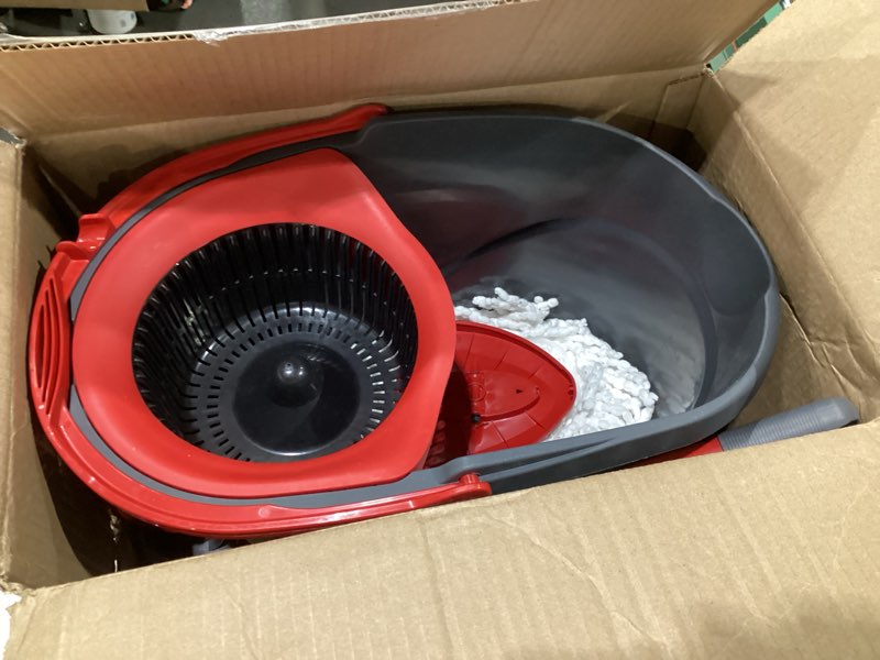 Condition photo showing As Is for O-Cedar EasyWring Microfiber Spin Mop, Bucket Floor Cleaning System, Red, Gray, Standard