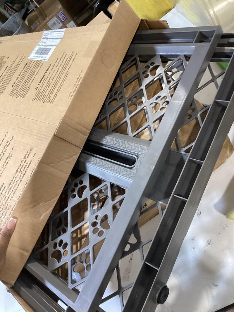 Condition photo showing Good Condition for mypet paws portable pet gate: 26-40" wide expandable, pressure mounted no tools needed, durable dog gate for doorways, made in usa, 23" tall, fieldstone gray