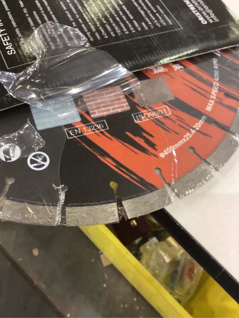 Condition photo showing As Is for 16 Inch Diamond Concrete Saw Blade, Segmented General Purpose Blade Dry/Wet Cutting Concrete, Reinforced Concrete, Masonry, Brick, Block,1"-20mm Arbor 16" Segmented 1