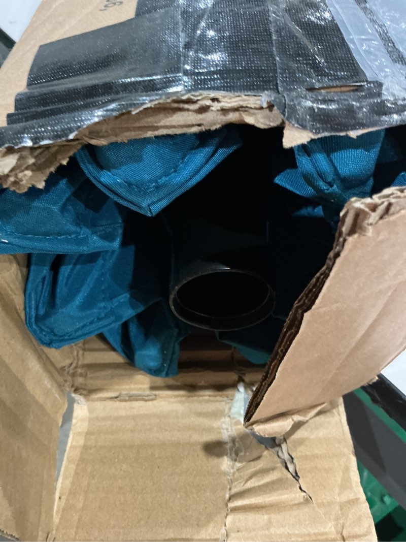 Condition photo showing As Is for sunnyglade 9' solar led lighted patio umbrella with 8 ribs/tilt adjustment and crank lift system (teal blue)