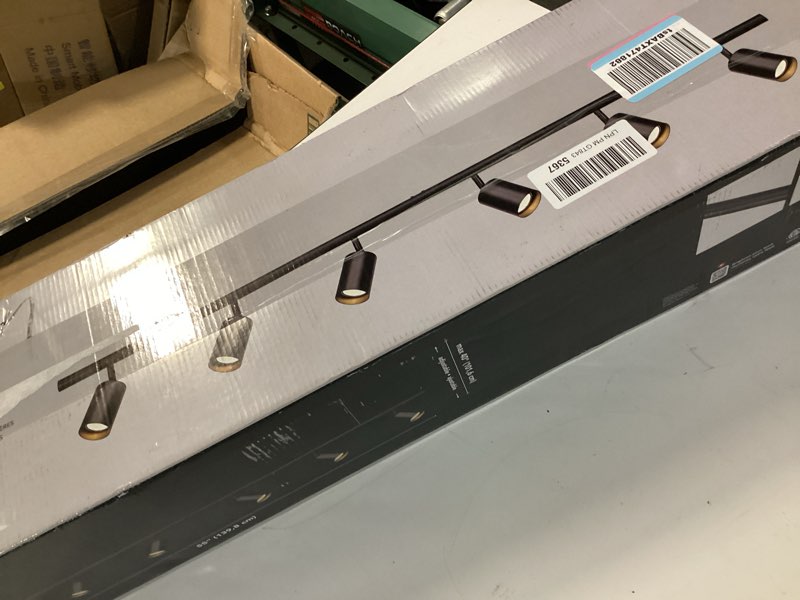 Condition photo showing New/Like New for globe electric 64000123 55" 6-light adjustable height track light, matte black, pivoting heads, gu10 base bulbs not included, ceiling light fixture, kitchen and home lighting decor black, cynthia