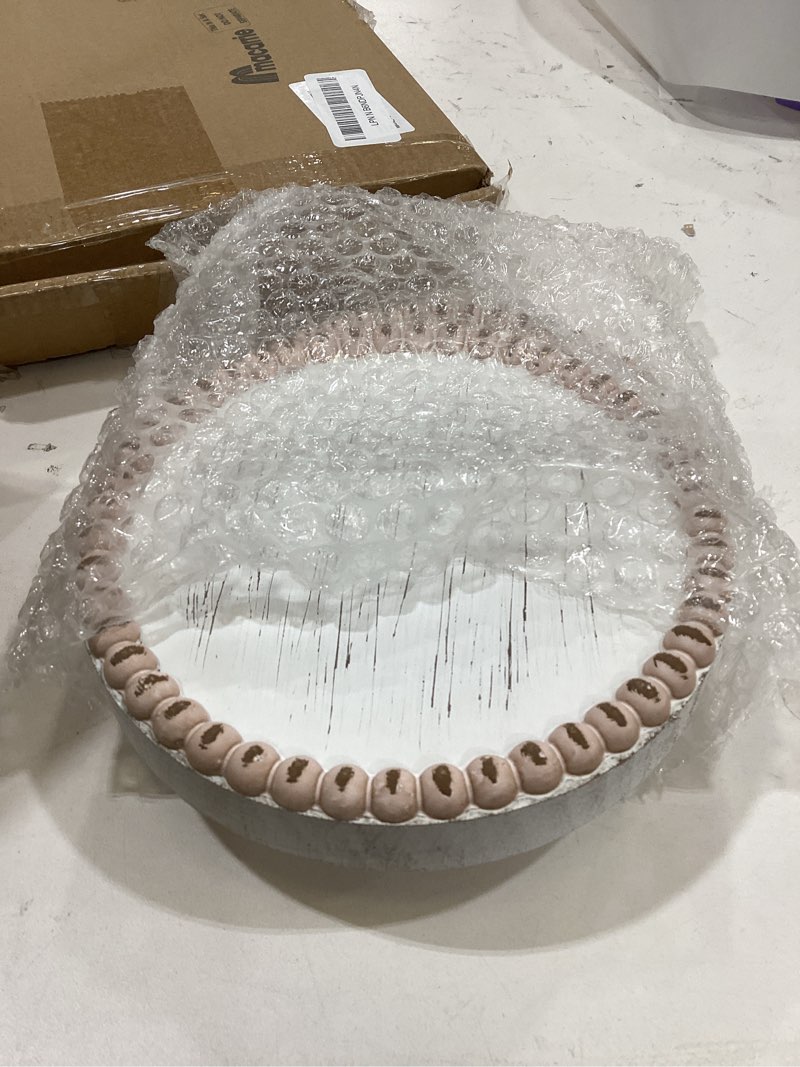 Condition photo showing As Is for Small Wood Risers for Decor, Round Wooden Display Risers Candle Plates and Trays, Farmhouse Candle Trays Home Decor, Pedestal Stand for Mini Cake, Mug Display Decorative, Table Centerpiece, White Antique White