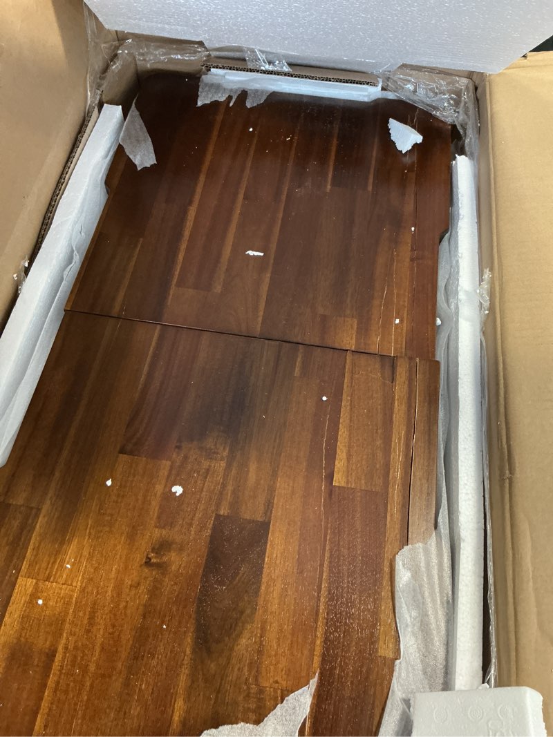 Condition photo showing As Is for East West Furniture Xtenczar Extendable Modern Bench in Walnut Finish Brown