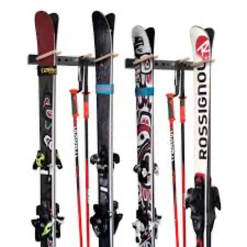 CAIKEI Ski Wall Rack Snowboard Wall Mount Storage Rack Holds 5 Pairs of Skis & Skiing Poles or Snowb