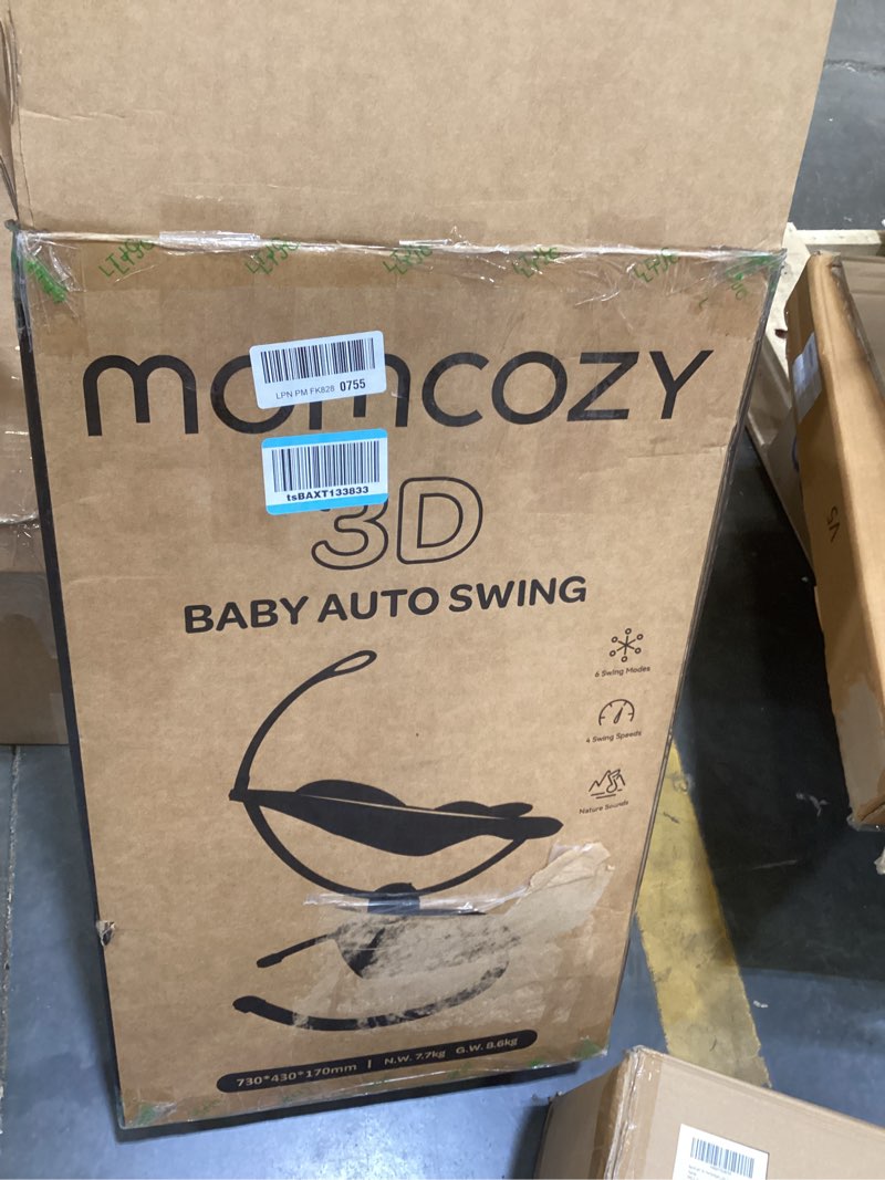 Condition photo showing As Is for Momcozy CocoSway Baby Swing, Electric Swing for Infants with 180° Rotating Seat, 6 Soothing Sway Motions & 4 Speeds, Remote & Touchscreen, 8 Preset Lullabies, Grey