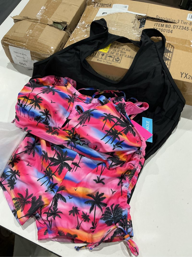 Condition photo showing Good Condition for yonique 3 piece tankini swimsuits for women swim tank top bathing suits with boy shorts and bra athletic swimwear pink tree xl