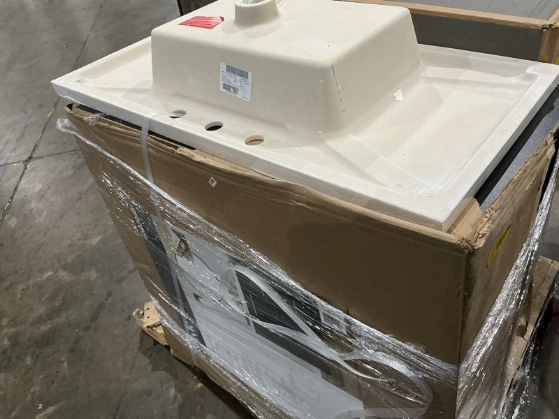Condition photo showing As Is for style selections cauley 36-in black single sink bathroom vanity with white cultured marble top