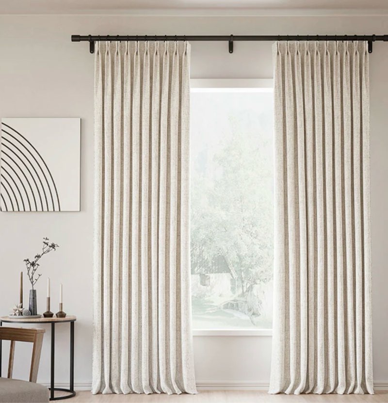 Maison Colette Linen Pinch Pleated Sheer Curtain with Liner for Bedroom,Back Tab Luxury Full Blackou