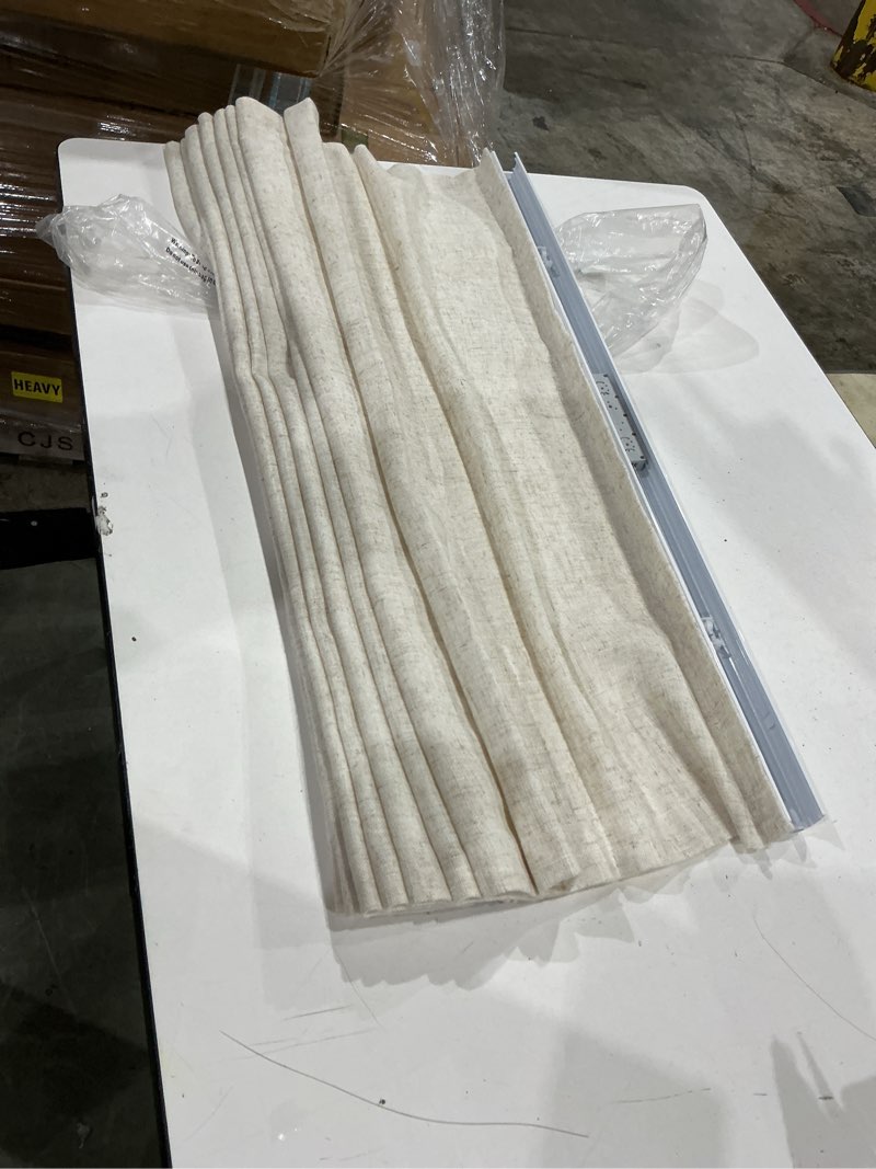 Condition photo showing As Is for cordless linen roman shades - custom fabric window blinds, light beige blackout light filtering for windows, french doors, kitchen