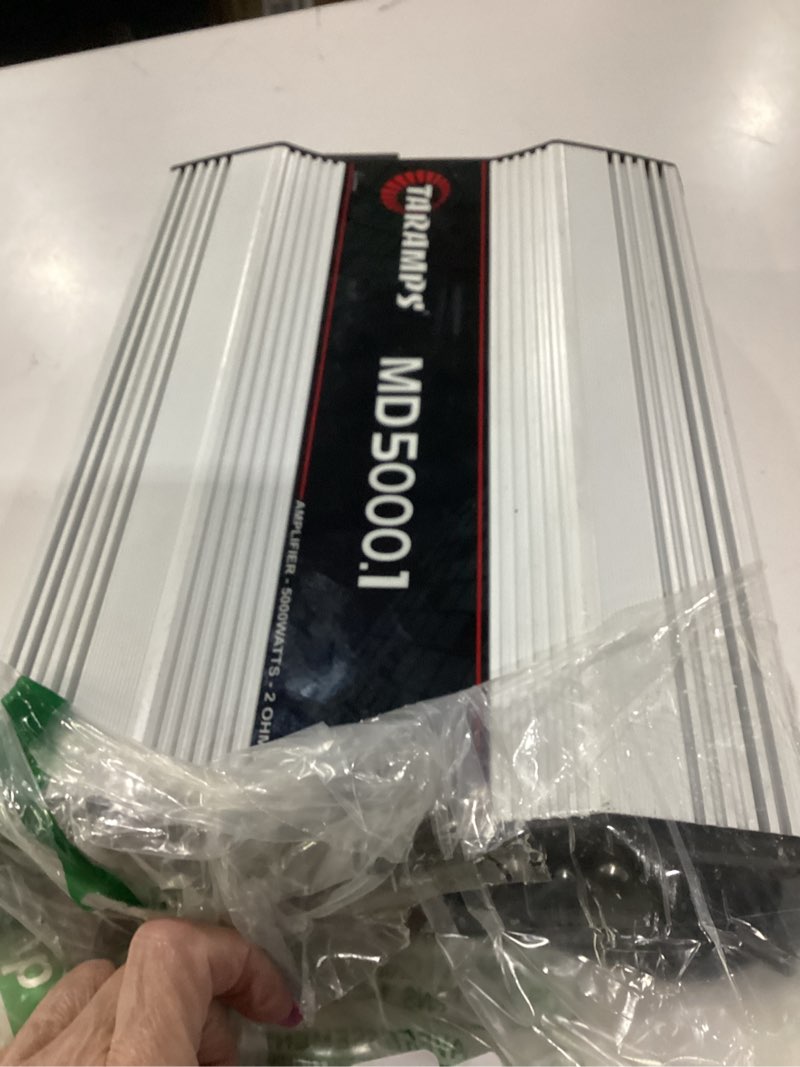 Condition photo showing As Is for used not tested taramps md 5000.1 amplifier 2 ohms 5000 watts rms 1 channel full range, car audio monoblock, led monitor indicator class d, great for subwoofer, md 5k