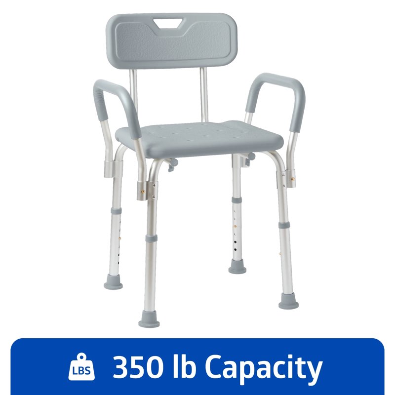 medline - shower chair with back and padded arms - gray