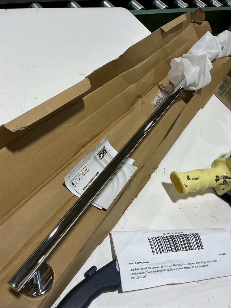 Condition photo showing Good Condition for jqk chrome bath towel bar, 33 inch 304 stainless steel thicken 0.8mm towel rack bathroom, towel holder polished finished wall mount, useable length 30 inch, tb110l30-ch chrome 33 inch