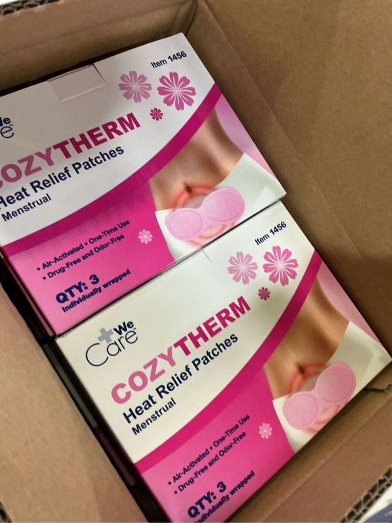 Condition photo showing New/Like New for dynarex cozytherm heating relief patch, heating pad for period cramps - drug-free, odorless, 8-hour relief, 3 individually wrapped patches per box, 10 boxes per case