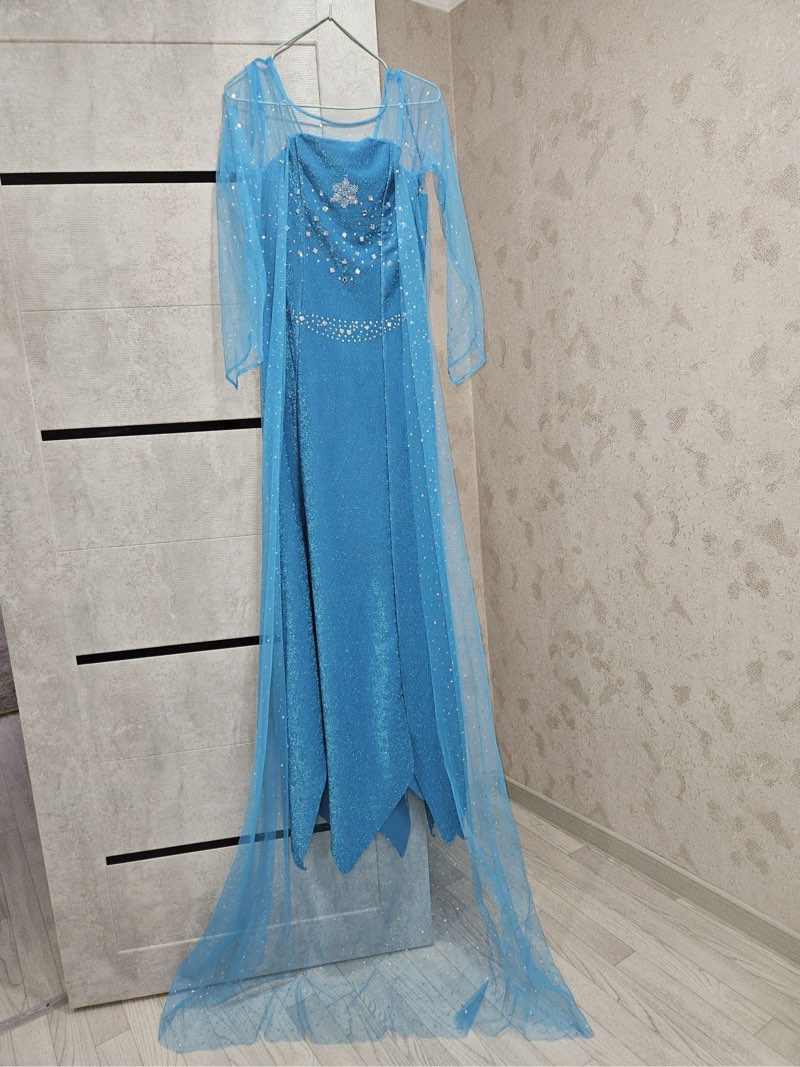 Disney Womans Sz L Adult Elsa Frozen Dress & Blonde Wig Rhinestones Irradescent