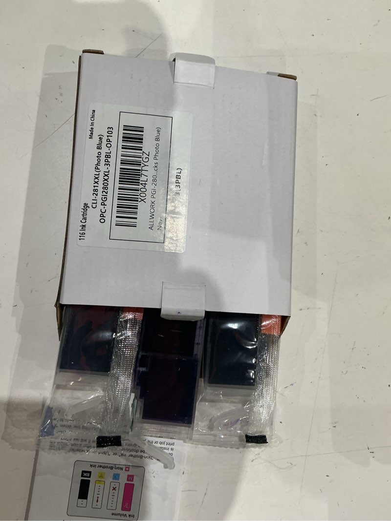 Condition photo showing As Is for allwork cli-281xxl compatible for canon 281 tr8620a ink cartridges cli-281xxl cli-281 xxl to use with tr8620 ts7520 ts9520 ts9521c tr8520 ts6220 ts6320 ts8220 (3-packs photo blue) 281xxl - 3 pbl
