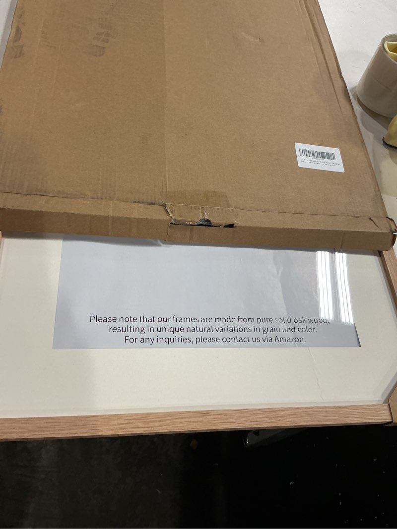 Condition photo showing Good Condition for puthiac 16x20 solid oak wood picture frame, fits 12x16 with mat or 16x20 without mat, wall display only, vertical or horizontal, plexi front, 1 pack, natural oak beige-1p 16x20
