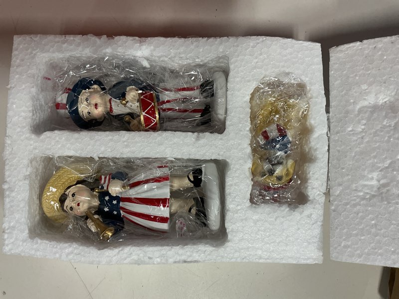Condition photo showing New/Like New for bucherry vintage 3 pcs patriotic statue figurines decoration gifts 4th of july resin statue red white blue 250 anniversary figurine for tray independence day home mantle table shelf decor