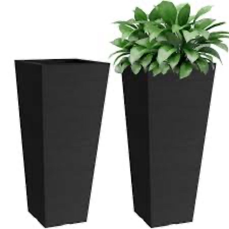 verel set of 2 tall planters - 28 inch large outdoor planter with small pots indoor and outdoor rectangular flower pots for front door, porch, patio and deck (black)