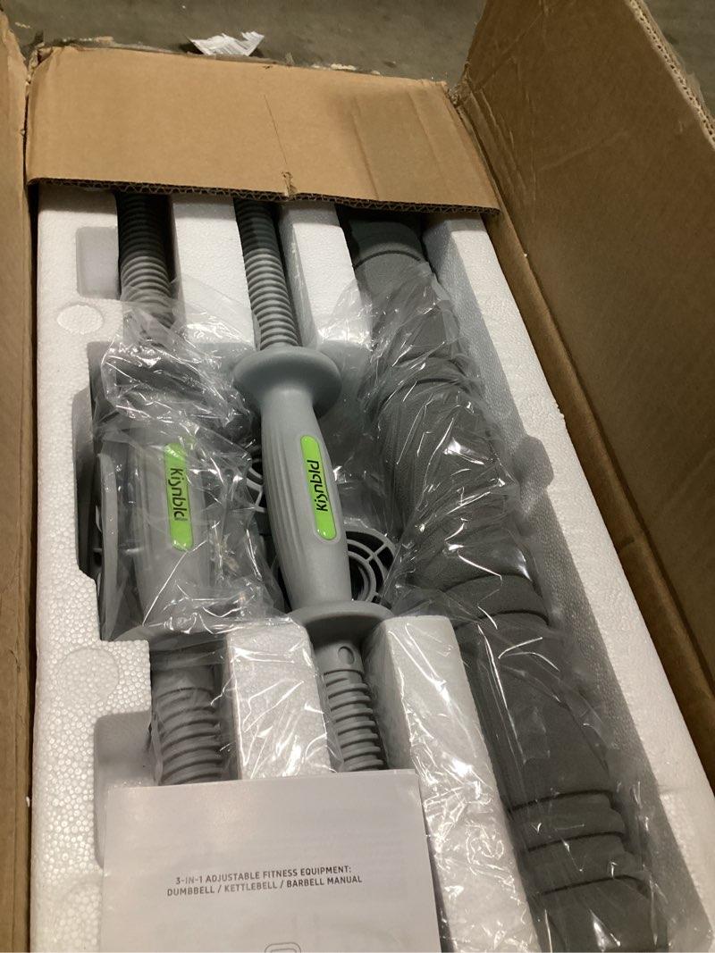 Condition photo showing Good Condition for kisnbld adjustable dumbbell set, 13/18/22/35lbs softshell weight set with connector 4-in-1 dumbbell set used as to barbell & kettlebell for home gym, fitness exercise for men women beginners gray