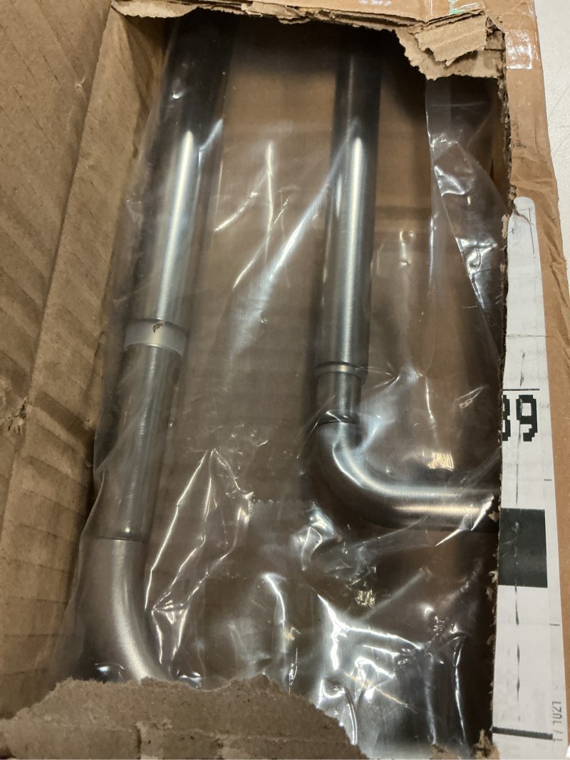 Condition photo showing As Is for double curtain rods brushed nickel, wrap around double curtain rods for window 28-48 inch, room darkening double drapery rods, 3/4-inch front and 5/8 inch back telescoping double blackout curtain rods brushed nickel 28-48"