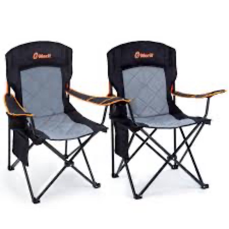 EMERIT 2 Pack Oversized Padded Camping Chair, 350LB Heavy Duty Quad Fold Chair with Arms, Collapsible Outdoor Chairs with Lumbar Back & Cup Holder