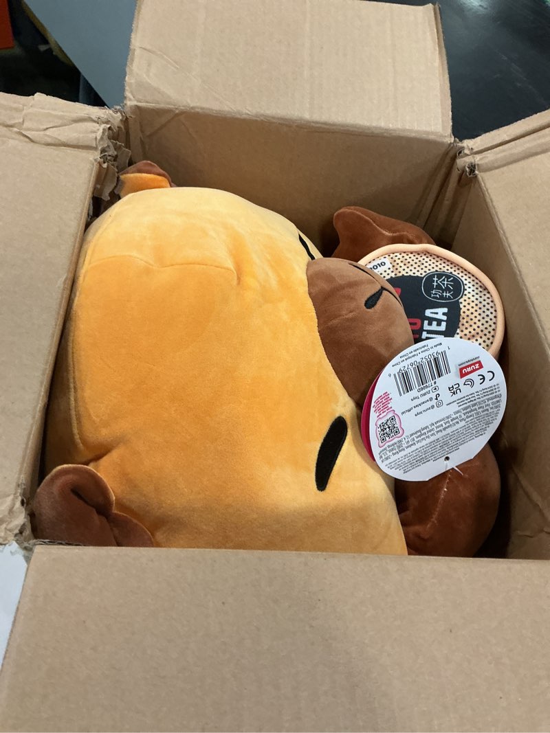 Condition photo showing New/Like New for snackles series 2 capybara & boba 16 inch plush by zuru, ultra soft plush, collectible plush with real licensed brands, stuffed animal, giftable kung fu tea shiba inu