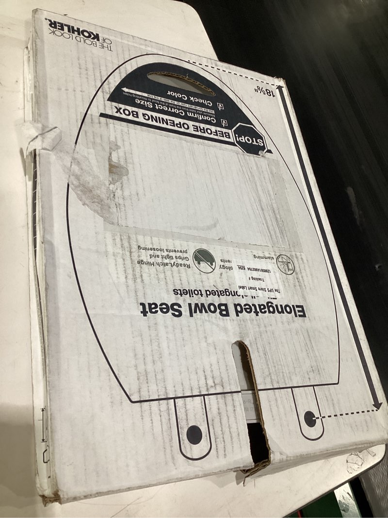 Condition photo showing Good Condition for kohler 4636-rl-0 cachet readylatch elongated slow close toilet seat, soft close toilet seat quiet lid, contoured grip-tight bumpers installation hardware, apartment essentials, white white elongated ready latch