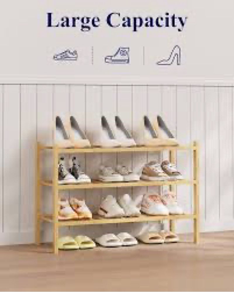 Kitsure Bamboo Wooden Shoe Rack for Closet - Stackable Shoe Organizer with Modular Structure, Space-
