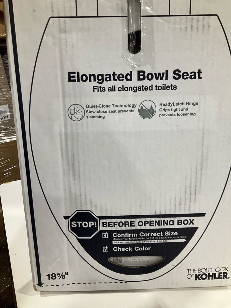 Condition photo showing Good Condition for KOHLER 4636-RL-0 Cachet ReadyLatch Elongated Toilet Seat Slow Close, Soft Close Toilet Seat Quiet Lid, Contoured Grip-Tight Bumpers Installation Hardware, Apartment Essentials, White White Elongated Ready Latch