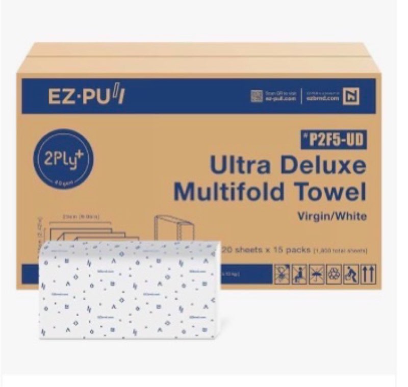ezbrnd premium ultra deluxe 2ply+ multifold paper towels, 120 sheets x 15 pk, p2f5-ud (large sheet)