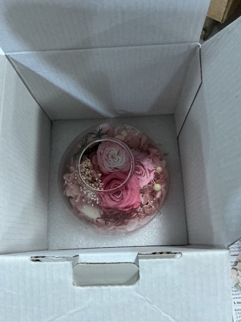 Condition photo showing As Is for preserved roses birthday gifts for her, flower in glass dome with scented, flower for women mom wife daughter girlfriend on birthday mothers day anniversary valentines day christmas (pink)