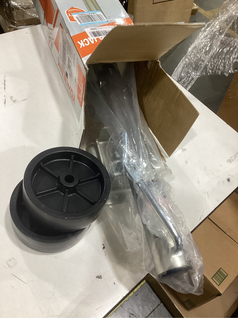 Condition photo showing Good Condition for 2000 lbs trailer jack with dual wheel, heavy duty swivel boat jack, 12" lift, bolt-on tongue trailer jacks for rv boat trailers, silver 2000lbs silver