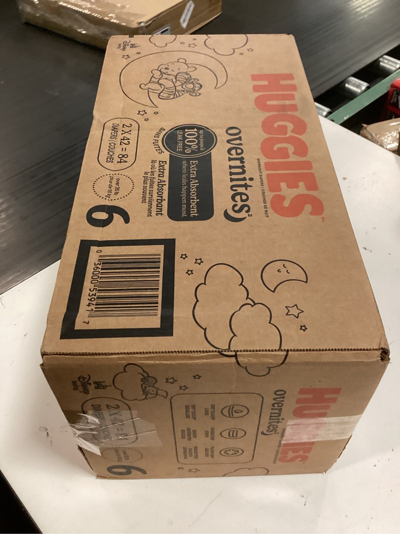 Condition photo showing New/Like New for huggies size 6 overnites baby diapers: overnight diapers, size 6 (35+ lbs), 84 ct (2 packs of 42), packaging may vary size 6 84