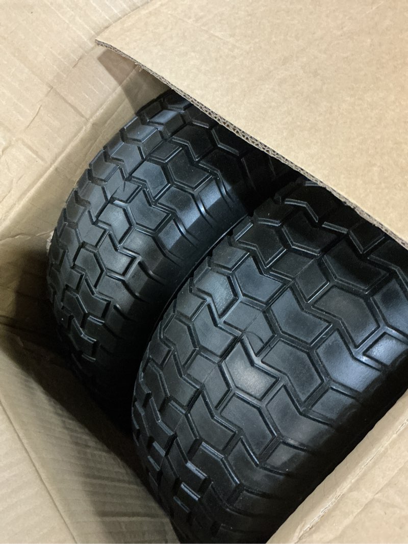 Condition photo showing New/Like New for gicool 16x6.50-8 lawn mower tire and wheel, 16x6.5-8nhs flat free tractor lawnmower tyre, with 3/4" & 5/8" bearing bore, 3" centered hub, 2-pack