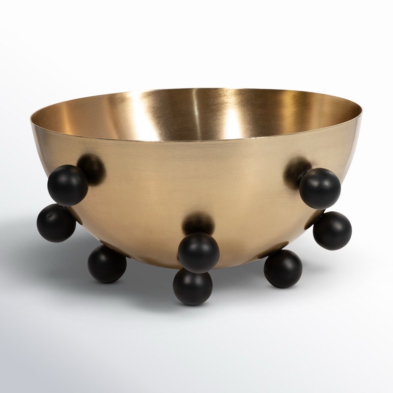 modern glam iron metal 13" bubble bowl in gold and black - 13" x 13" x 6"