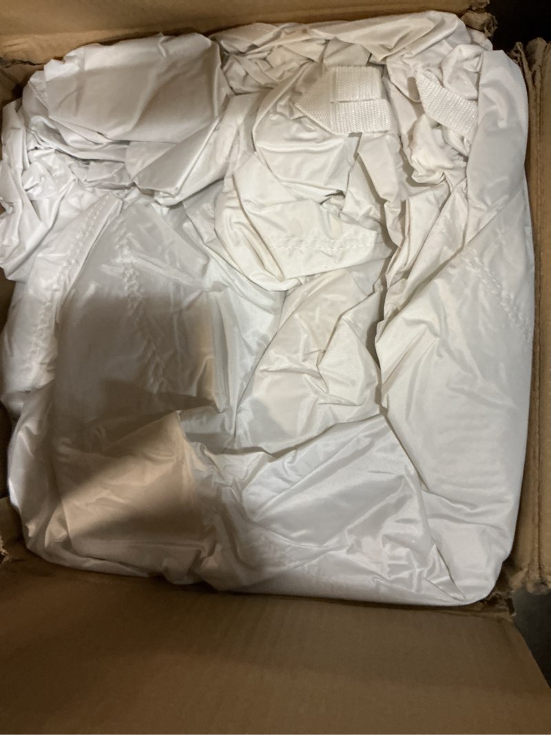 Condition photo showing As Is for White Bounce House, Inflatable Bouncer Castle with Slide, Air Blower, Ball Pit, Bouncy Castle for Indoor Outdoor Birthday Party Wedding Decor for Kids 3-6 Years Toddlers(10FT X 10FT X 7FT) White Castle