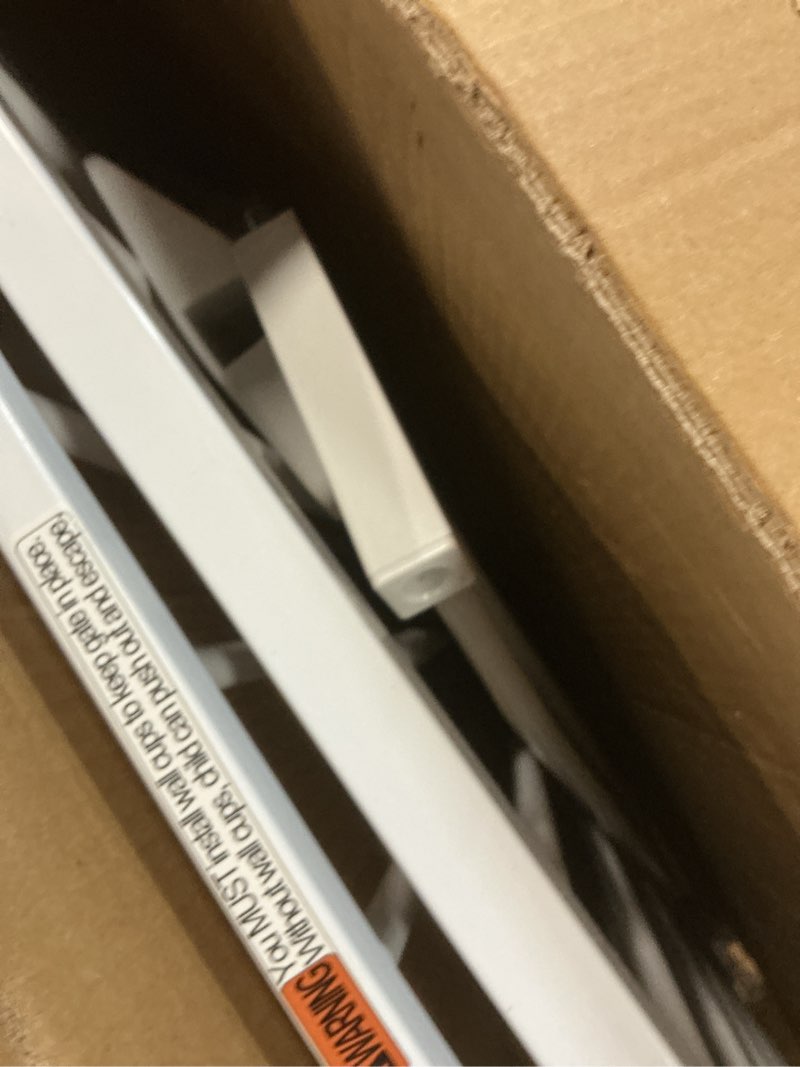 Condition photo showing As Is for extra wide baby gate tension indoor safety gates white metal large pressure mounted pet gate walk through long safety dog gate for the house doorways stairs (66.93"-71.65"/170-182cm, white) 66.93-71.65 inch (pack of 1) white