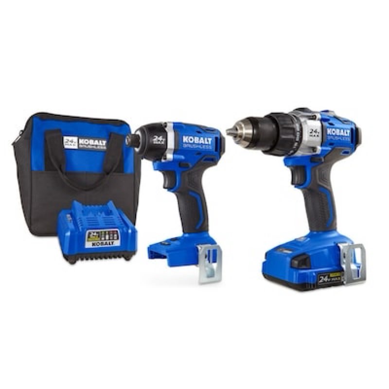 kobalt 24-volt 2-tool brushless power tool combo kit with soft case (1-battery included and charge