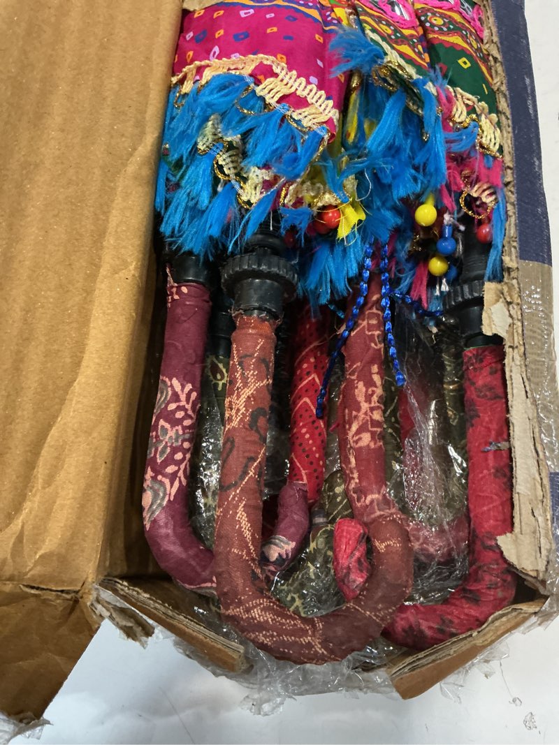 Condition photo showing As Is for Indian Handmade Designer Cotton Fashion Multi Colored Umbrella Embroidery Boho Umbrellas Parasol 10 Pcs Lot