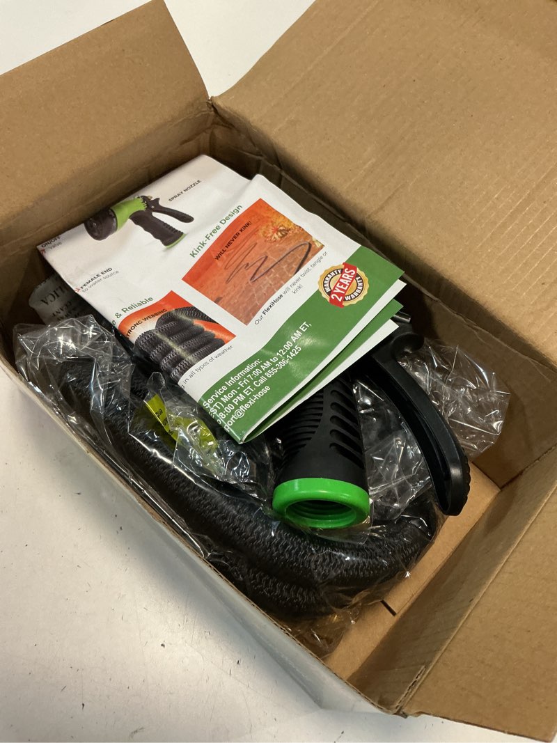 Condition photo showing Good Condition for flexi hose expandable garden hose with 8 function nozzle, 25ft - lightweight retractable garden hose, water hose - no-kink flexibility, 3/4 inch solid brass fittings and double latex core 25ft black