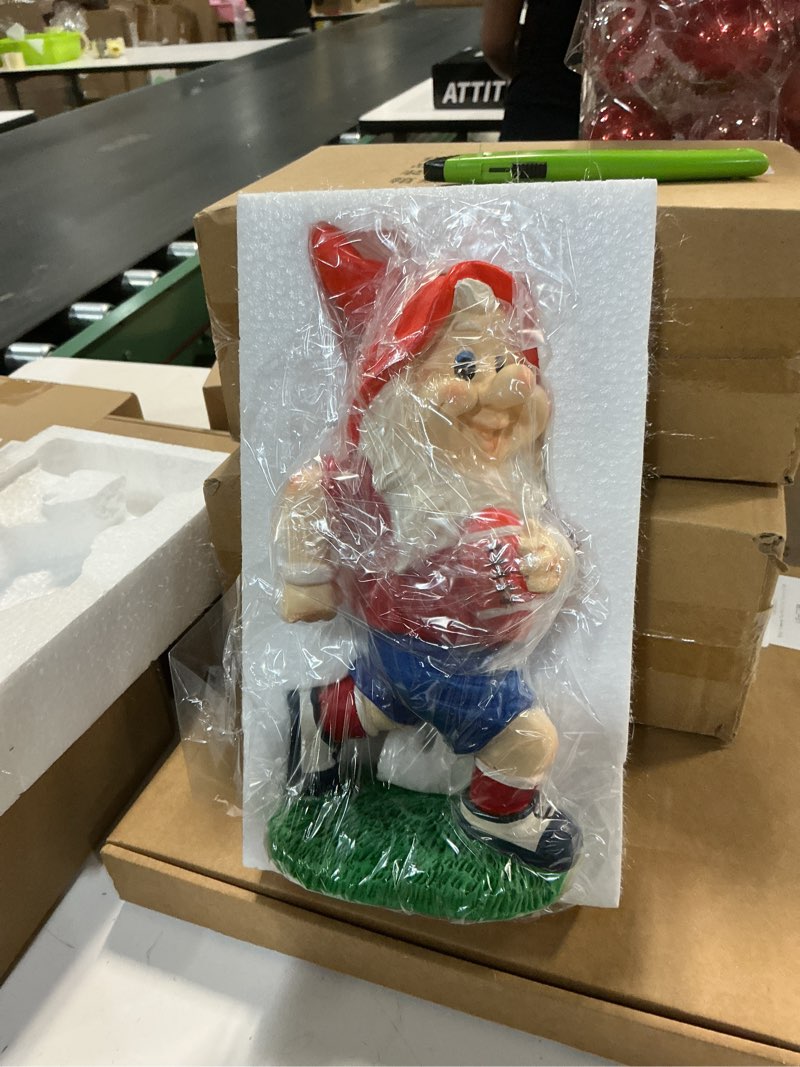 Condition photo showing New/Like New for outdoor gnome sculpture soccer garden gnome statue, 9.8 x 5.1 x 3.5 inches, red hat with blue jersey the for football enthusiasts football gnome