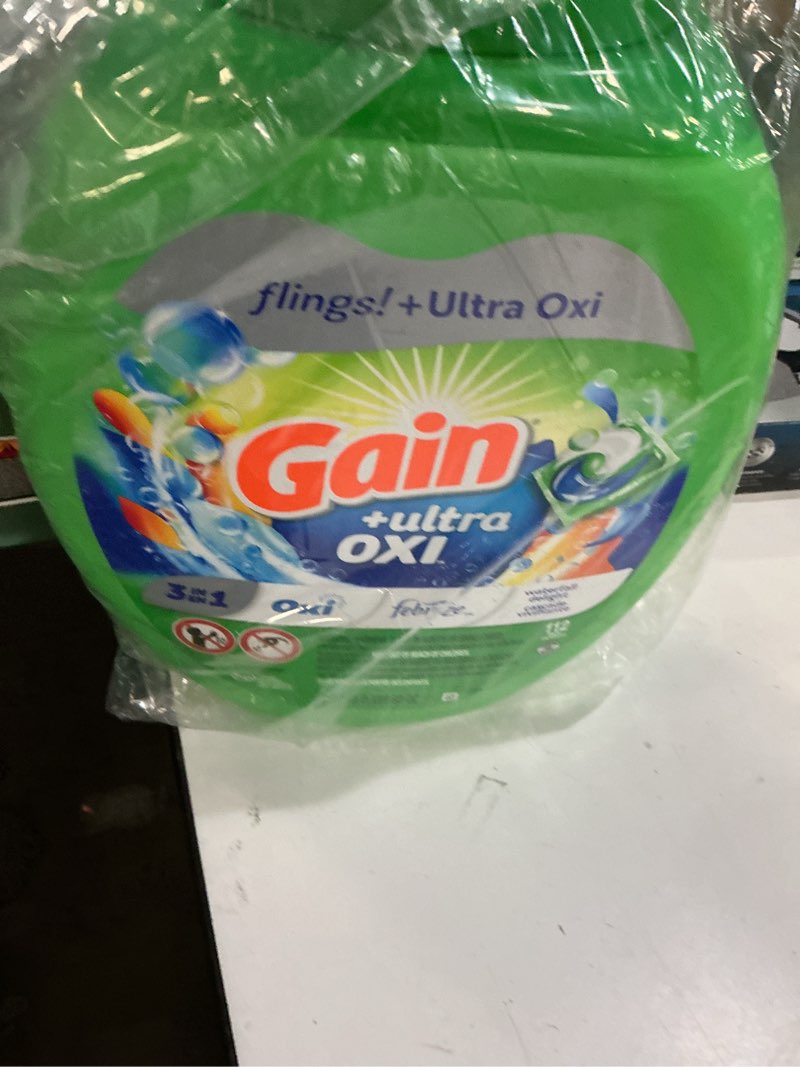 Condition photo showing New/Like New for gain flings ultra oxi laundry detergent pacs, 112 count, waterfall delight scent, with odor defense, concentrated laundry soap pacs waterfall delight 112 count (pack of 1)