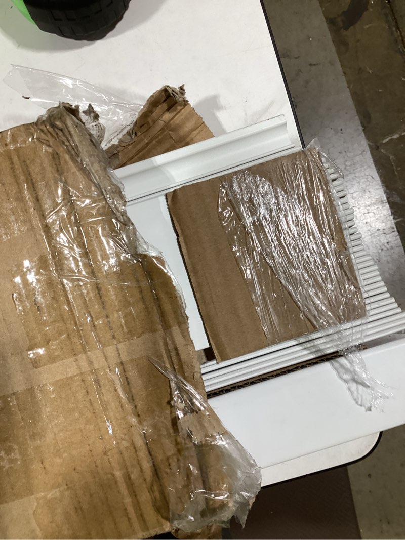 Condition photo showing As Is for lotus & windoware  x smooth, snow white, 2 inch horizontal blinds – for living room, bedroom, interior door windows