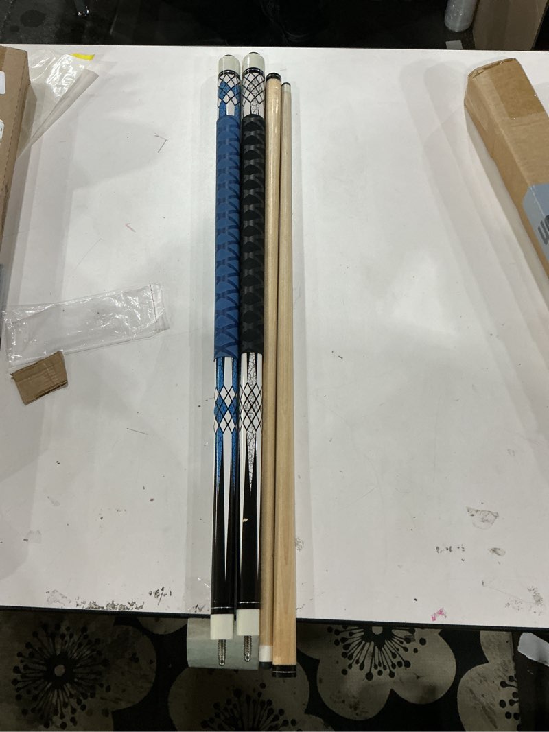 Condition photo showing As Is for Pool Sticks Set of 4 and Pool Sticks Set of 2 with 13mm Cue Tip 58" Pool Cue with Rubber Anti-Skid Sleeve POOL CUES SET OF 2