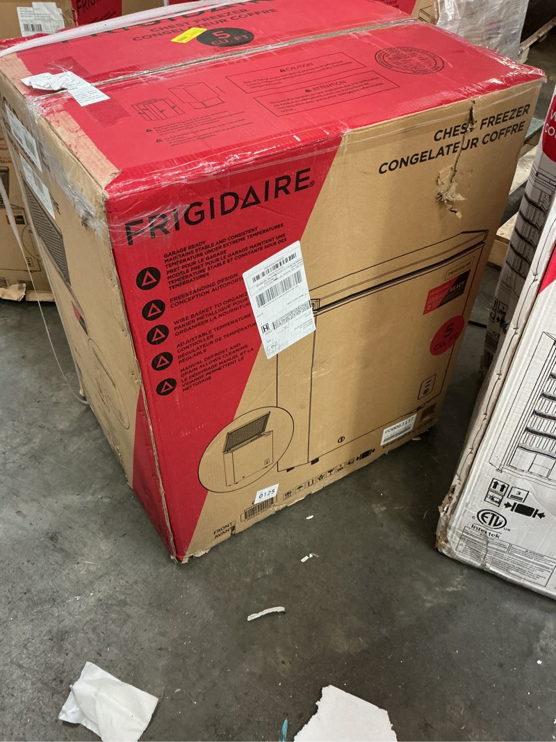 Condition photo showing As Is for Frigidaire 5.0 Cu. ft. Chest Freezer  White