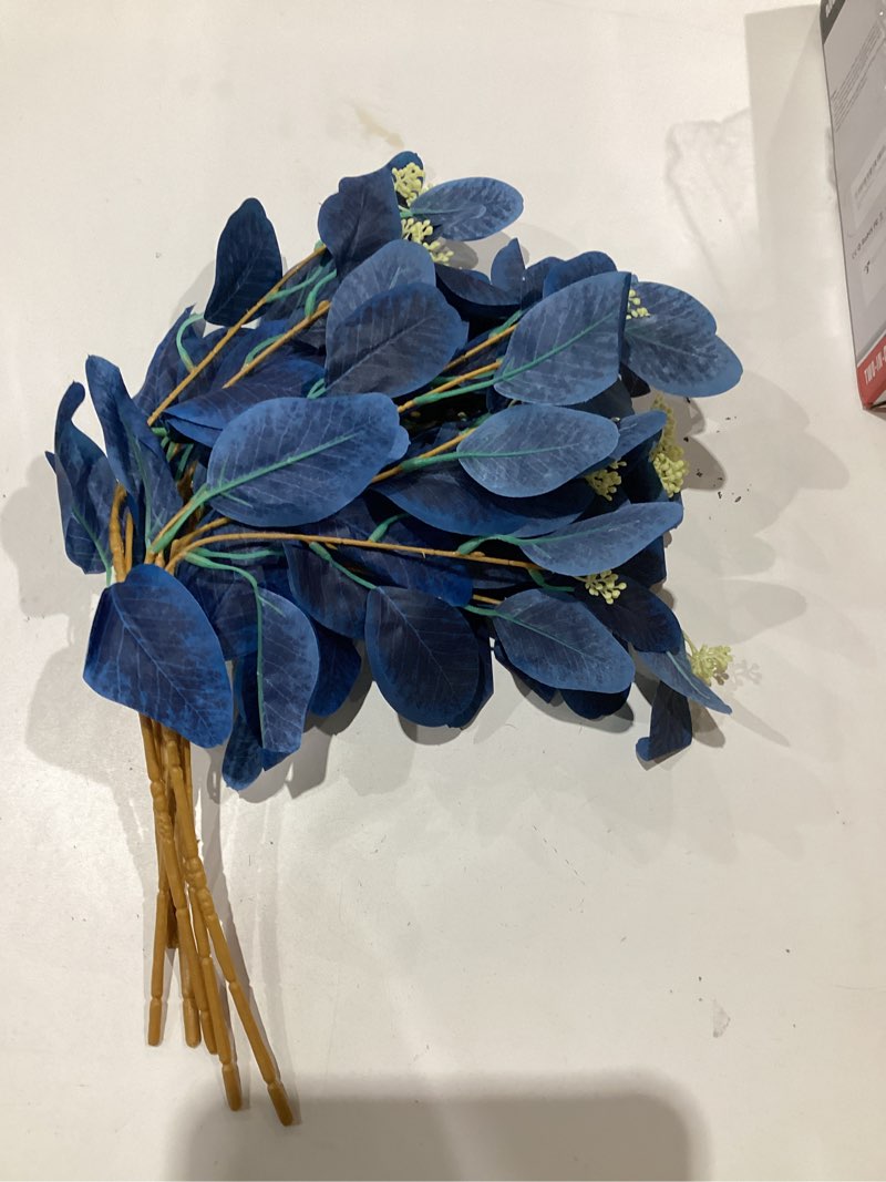 Condition photo showing Good Condition for 6 pieces/lot artificial plants fake eucalyptus leaves of bouquet for bride home table garden decoration (royal blue)