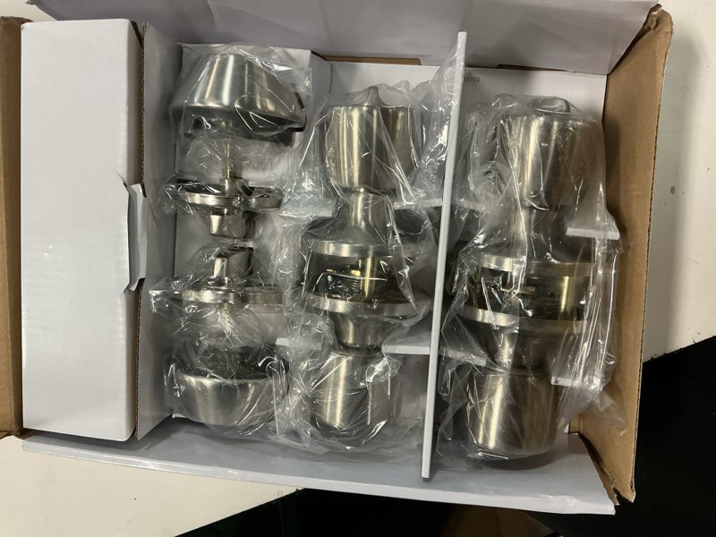 Condition photo showing Good Condition for hyper tough keyed entry tulip style doorknob and deadbolt double combo pack, stainless steel finish