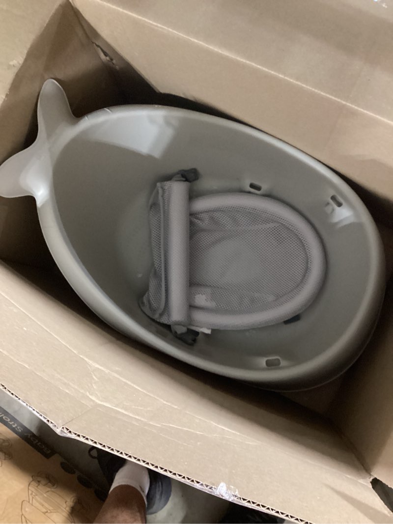 Condition photo showing Good Condition for skip hop infant bath tub 3-stage grow with baby smart sling moby bathtub grey age 0+ grey tub